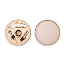Kit Vinho Personalizado com 4 Peças em Inox e Zinco com Estojo em MDF e Cortiça