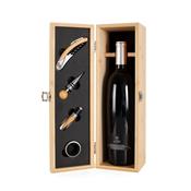 Kit Vinho Personalizado com 4 Peças em Metal e Bambu em Caixa Presente para Garrafa de Vinho