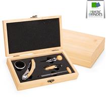 Kit Vinho 05 Peças Bambu e Inox com Estojo Bambu Personalizado