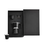 Kit Café Personalizado com Cafeteira Italiana de Alumínio e 2 Copos Inox